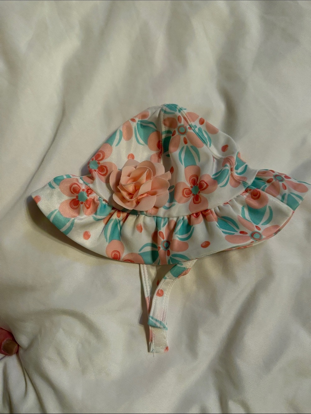 Gymboree White Sun Hat with Peach Flower and Teal Floral Print
